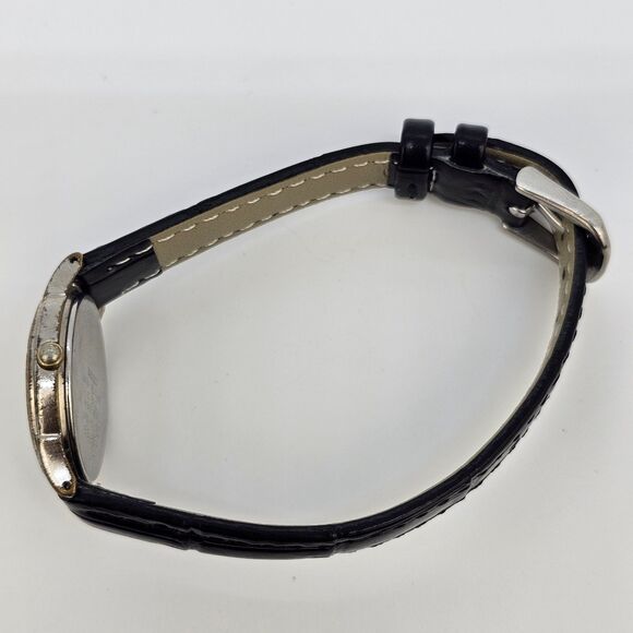 Seiko Women's Watch 24MM Gold Dial Gray Gold Case Black Leather Band New Battery - Picture 10 of 14